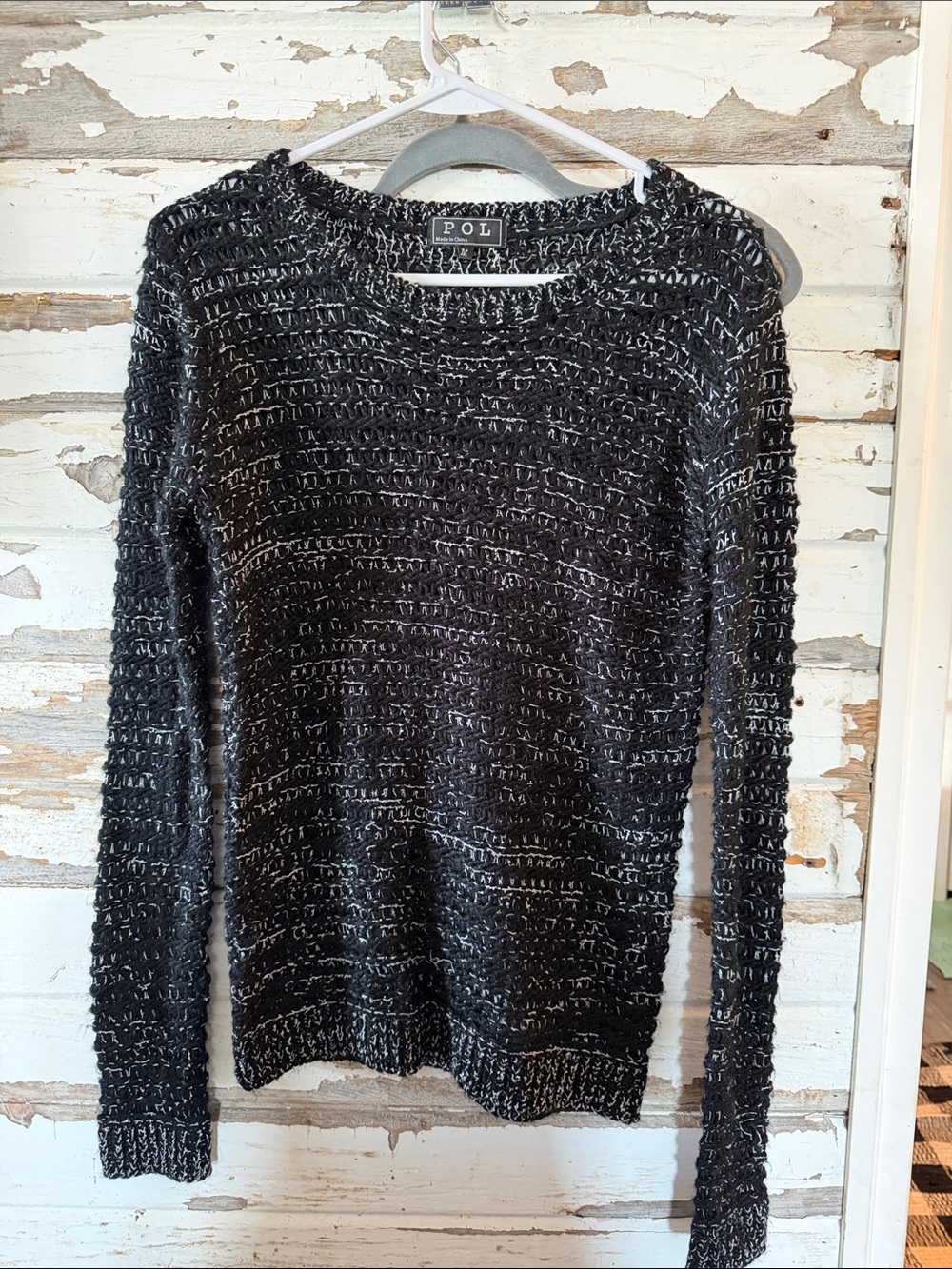 POL Black & Silver Textured Crewneck Sweater